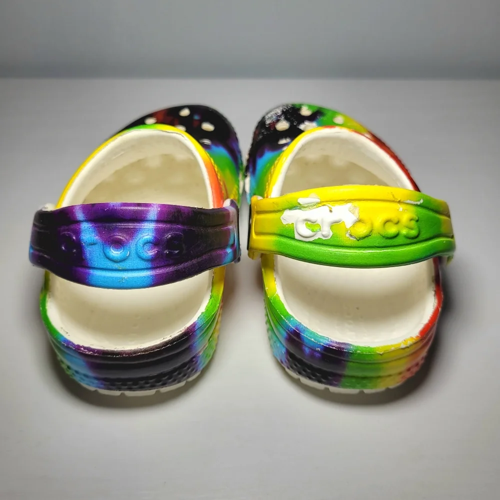 Crocs Baby Girl’s Rainbow Tie-Dyed Slip On Shoe Toddler Size 4